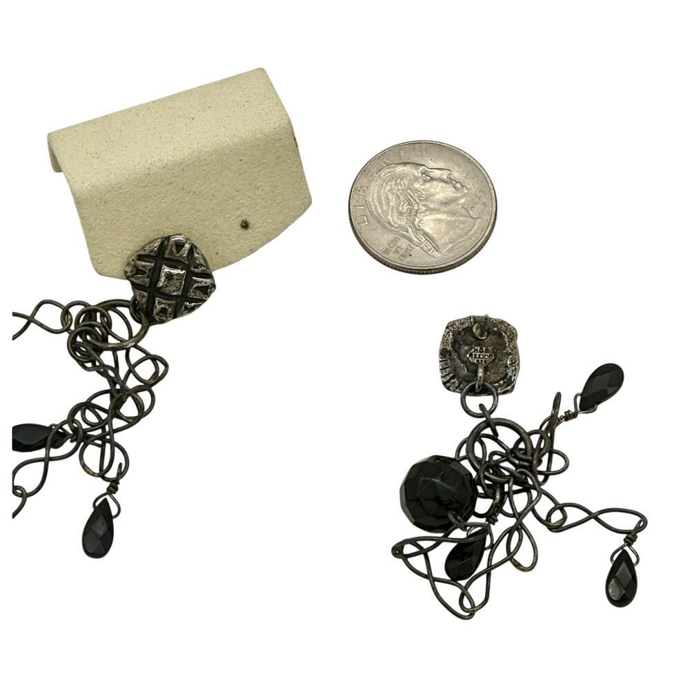 Vintage MOB 925 Mexico Long Dangling Chandelier Earrings With Black Beads - Picture 6 of 9
